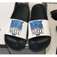 Trendy Design Gucci Tiger Logo Flat Slide Sandals Blue G82165