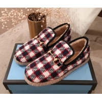 Luxurious Gucci Check Wool Lining Flat Horsebit Loafers 575850 Blue/Red