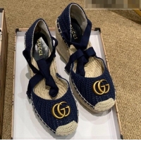 Fashion Gucci Knit Platform Wedge Espadrilles G82752 Blue