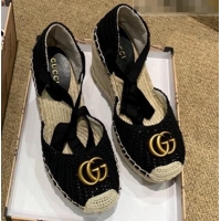 Top Sale Gucci Knit Platform Wedge Espadrilles G82752 Black