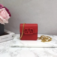 Top Design VALENTINO Origianl Leather Chain Bag V067 Red