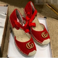 Discount Gucci Knit Platform Wedge Espadrilles G82752 Red