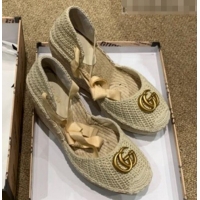 New Style Gucci Knit Platform Wedge Espadrilles G82752 Light Beige