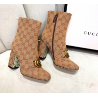 Discount Gucci GG High-Heel Short Ankle Boot with Double G 524658 Beige