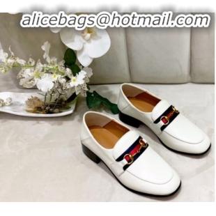 Classic Practical Gucci Lambskin Horsebit Loafer with Web G90244 White