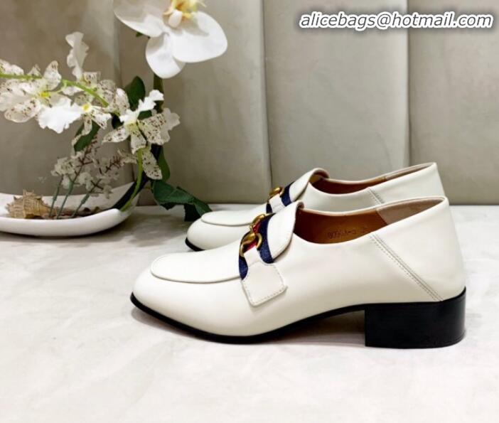 Classic Practical Gucci Lambskin Horsebit Loafer with Web G90244 White