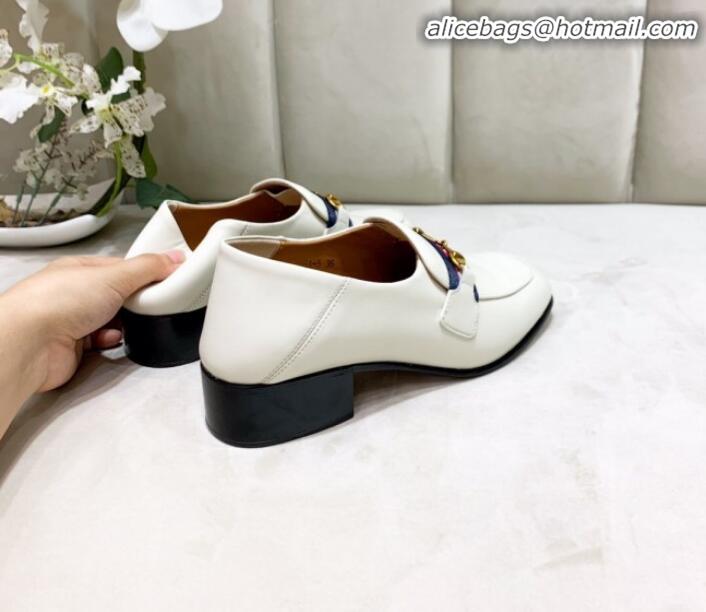 Classic Practical Gucci Lambskin Horsebit Loafer with Web G90244 White