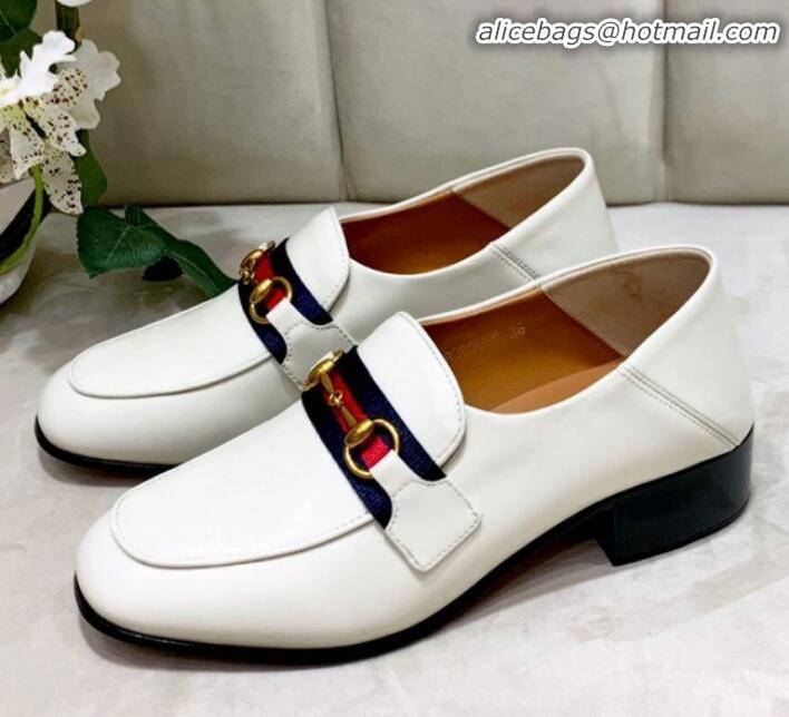 Classic Practical Gucci Lambskin Horsebit Loafer with Web G90244 White