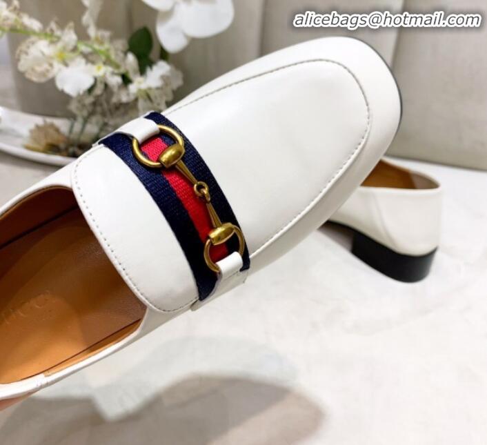 Classic Practical Gucci Lambskin Horsebit Loafer with Web G90244 White