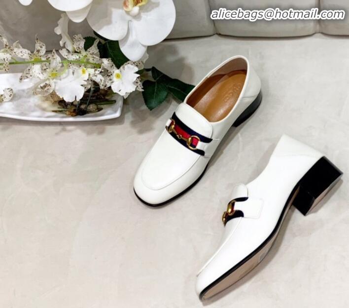 Classic Practical Gucci Lambskin Horsebit Loafer with Web G90244 White