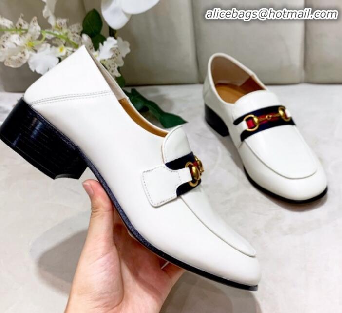 Classic Practical Gucci Lambskin Horsebit Loafer with Web G90244 White