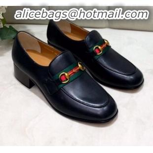 Classic Gucci Lambskin Horsebit Loafer with Web G90244 Black