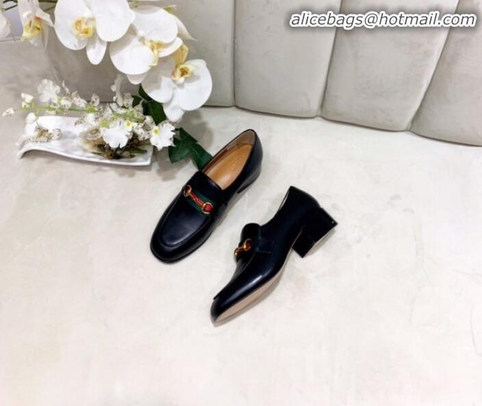 Classic Gucci Lambskin Horsebit Loafer with Web G90244 Black