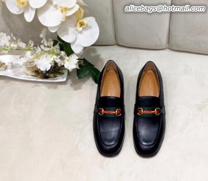 Classic Gucci Lambskin Horsebit Loafer with Web G90244 Black