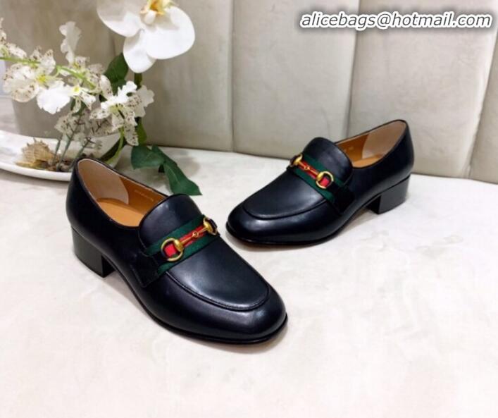 Classic Gucci Lambskin Horsebit Loafer with Web G90244 Black