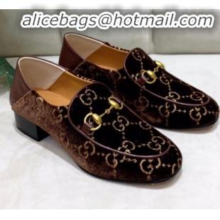 Super Quality Gucci GG Velvet Horsebit Loafer G90244 Brown