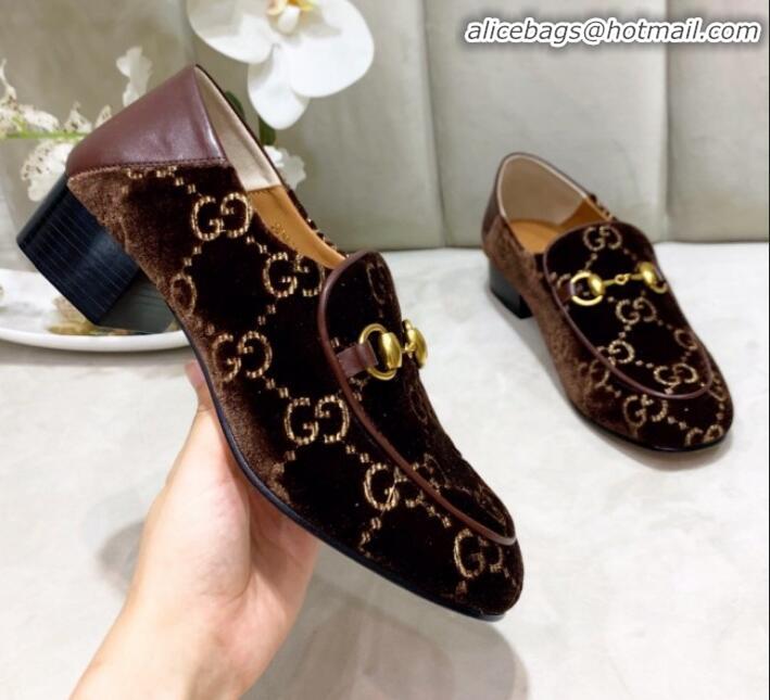 Super Quality Gucci GG Velvet Horsebit Loafer G90244 Brown