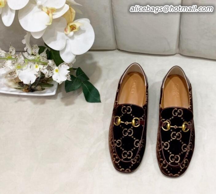 Super Quality Gucci GG Velvet Horsebit Loafer G90244 Brown