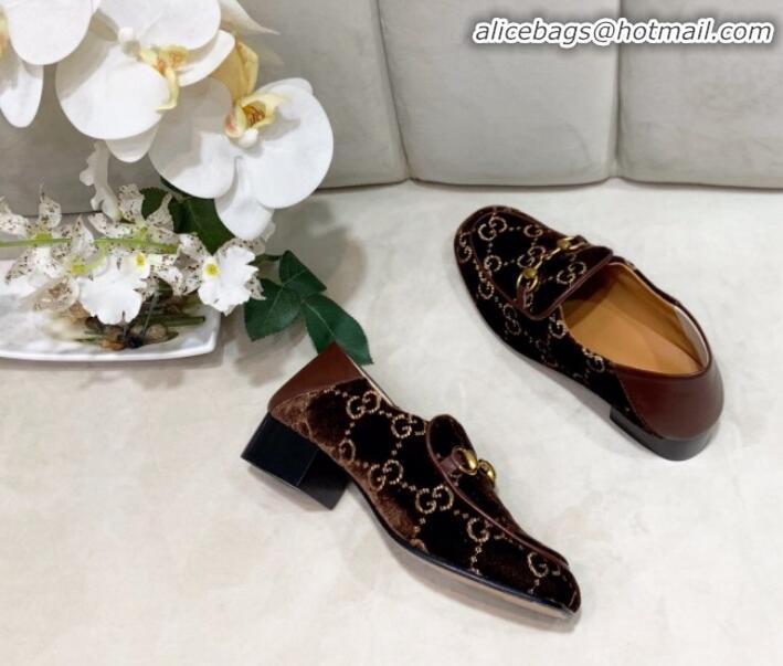 Super Quality Gucci GG Velvet Horsebit Loafer G90244 Brown