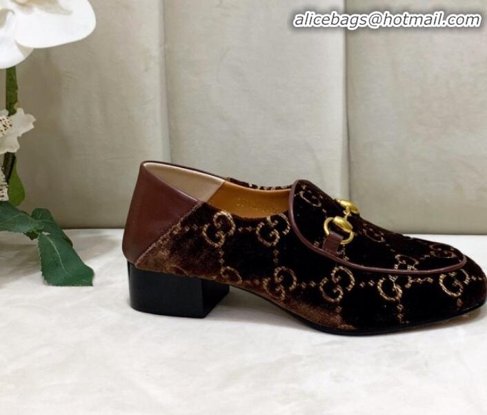 Super Quality Gucci GG Velvet Horsebit Loafer G90244 Brown