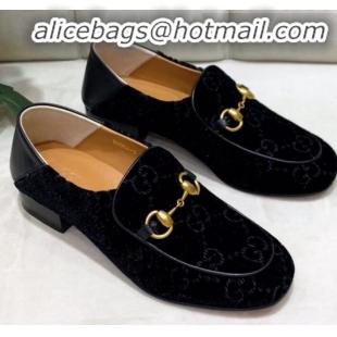 Good Product Gucci GG Velvet Horsebit Loafer G90244 Black