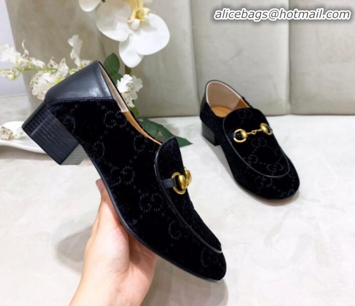 Good Product Gucci GG Velvet Horsebit Loafer G90244 Black