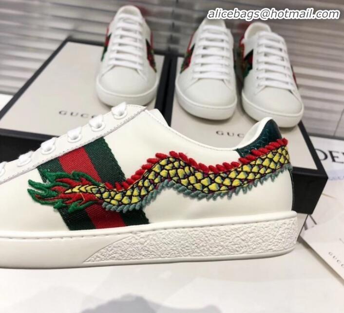 Best Price Gucci Ace Sneakers with Dragon Patch G90343 White