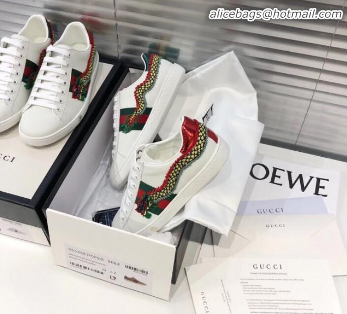 Best Price Gucci Ace Sneakers with Dragon Patch G90343 White