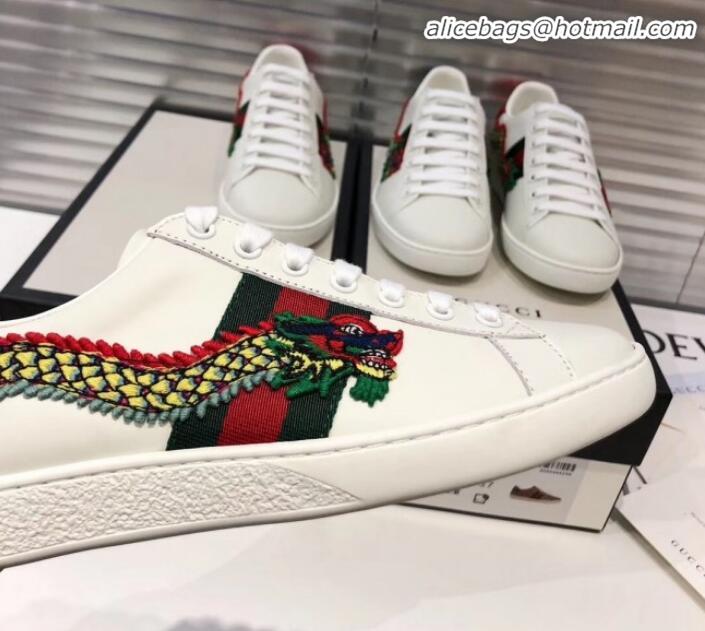 Best Price Gucci Ace Sneakers with Dragon Patch G90343 White