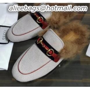 Perfect Gucci Princetown Canvas Wool Slipper G91141 White/Red