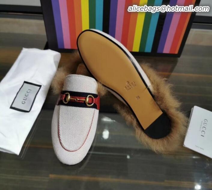 Perfect Gucci Princetown Canvas Wool Slipper G91141 White/Red