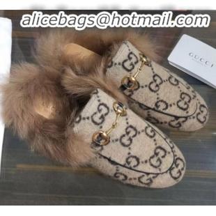 Discount Gucci Princetown GG Woollen Cloth Wool Slipper G91141 Light Grey