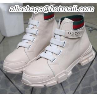 Elegant Gucci Web Calfskin Short Sneaker Boots G92001 White