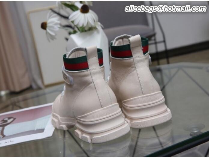 Elegant Gucci Web Calfskin Short Sneaker Boots G92001 White