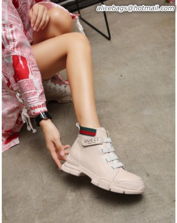 Elegant Gucci Web Calfskin Short Sneaker Boots G92001 White