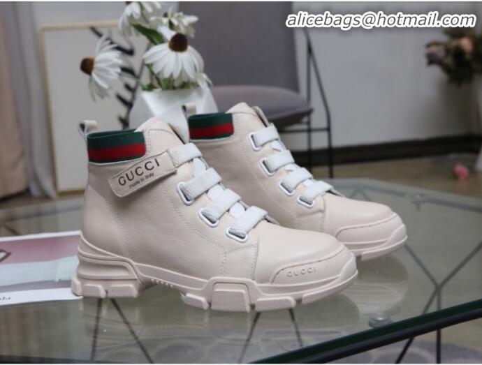 Elegant Gucci Web Calfskin Short Sneaker Boots G92001 White