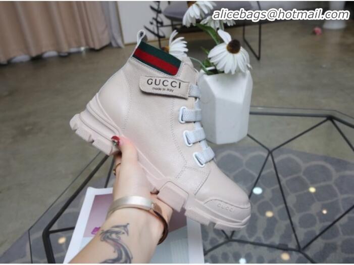 Elegant Gucci Web Calfskin Short Sneaker Boots G92001 White