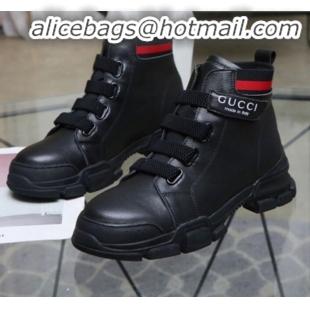 Practical Gucci Web Calfskin Short Sneaker Boots G92001 Black 