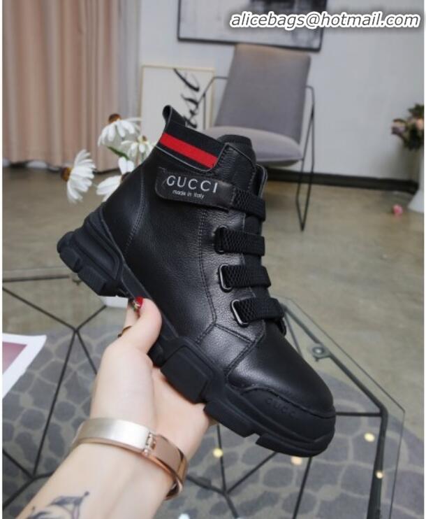 Practical Gucci Web Calfskin Short Sneaker Boots G92001 Black 