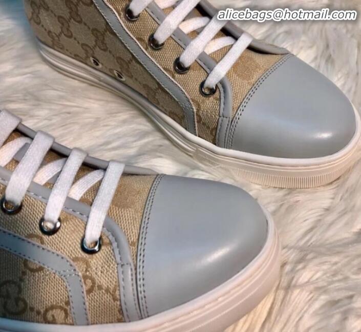 Good Quality Gucci GG Canvas and Calfskin High-top Sneakers G01048 Beige