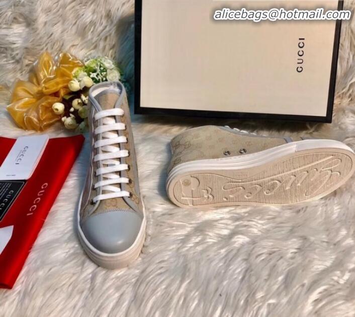 Good Quality Gucci GG Canvas and Calfskin High-top Sneakers G01048 Beige