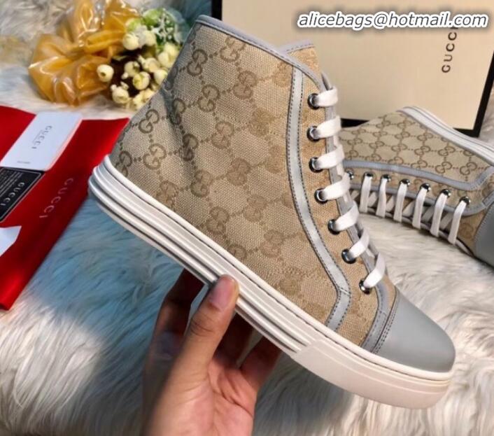 Good Quality Gucci GG Canvas and Calfskin High-top Sneakers G01048 Beige