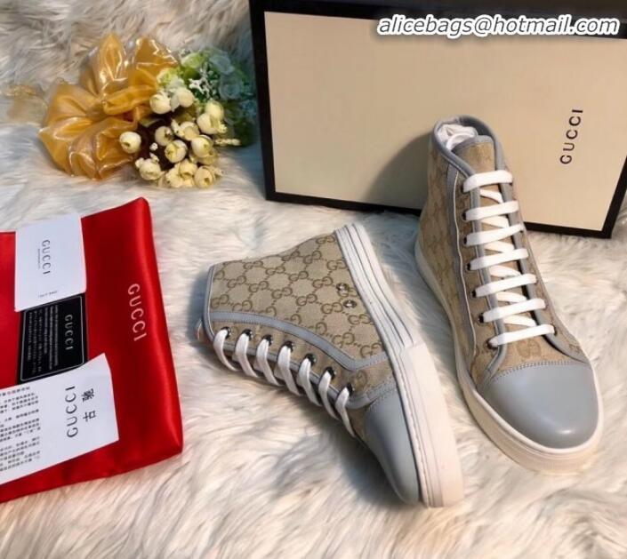 Good Quality Gucci GG Canvas and Calfskin High-top Sneakers G01048 Beige