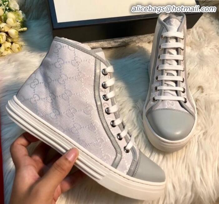 Good Looking Gucci GG Canvas and Calfskin High-top Sneakers G01048 Grey