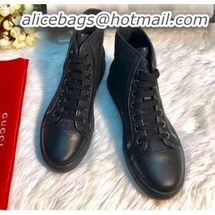 Popular Style Gucci GG Canvas and Calfskin High-top Sneakers G01048 Black