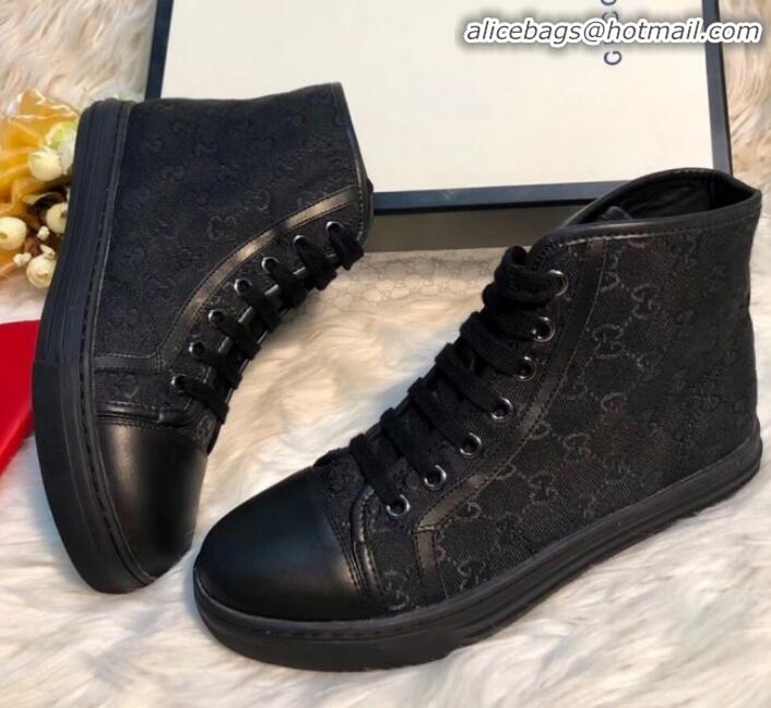 Popular Style Gucci GG Canvas and Calfskin High-top Sneakers G01048 Black