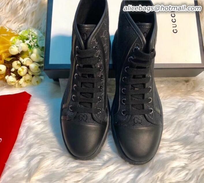 Popular Style Gucci GG Canvas and Calfskin High-top Sneakers G01048 Black