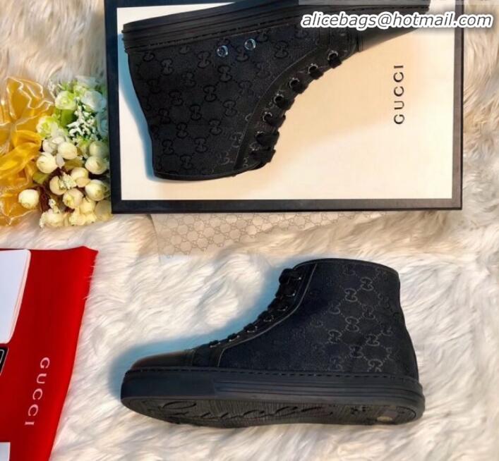 Popular Style Gucci GG Canvas and Calfskin High-top Sneakers G01048 Black