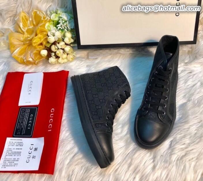 Popular Style Gucci GG Canvas and Calfskin High-top Sneakers G01048 Black