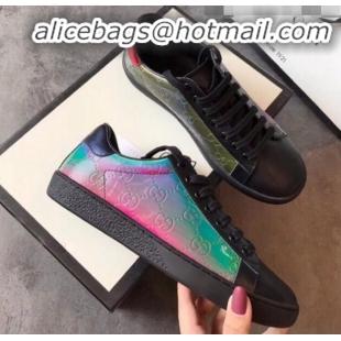 Best Product Gucci Ace Rainbow GG Leather Sneakers G01509 Green/Pink